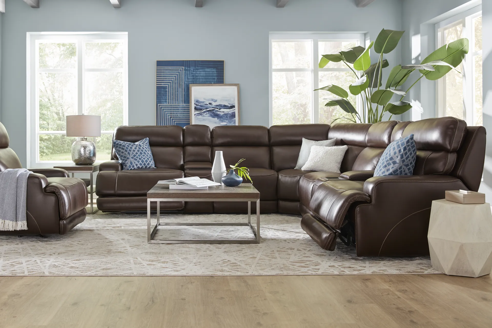 Parker Point Dark Brown Leather 10 Pc Triple Power Reclining Sectional Living Room - Image 1