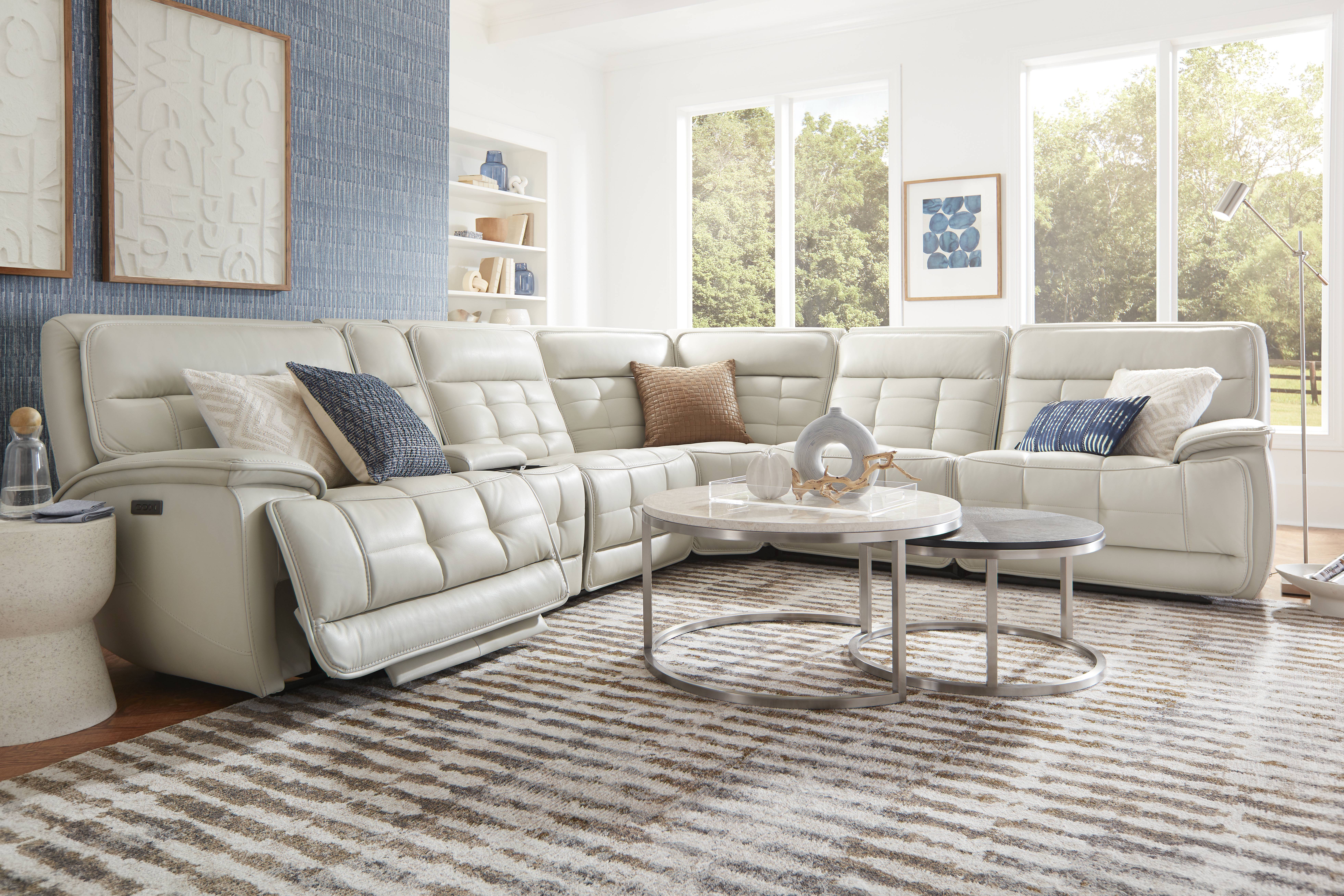 Pacific Heights Light Gray Leather 7 Pc Dual Power Reclining Sectional Living Room - Thumbnail - Image 1