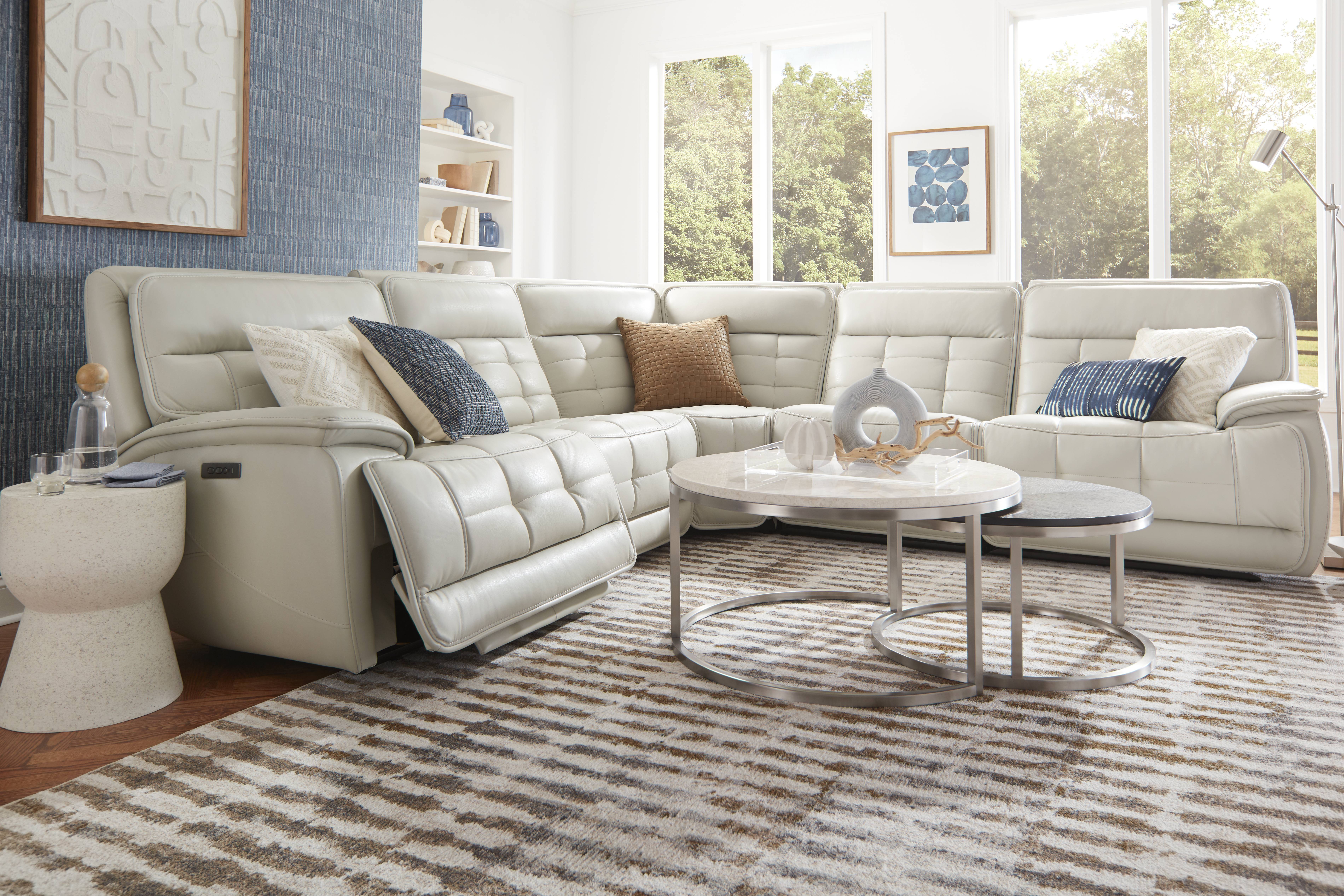 Pacific Heights Light Gray Leather 5 Pc Dual Power Reclining Sectional - Thumbnail - Image 2