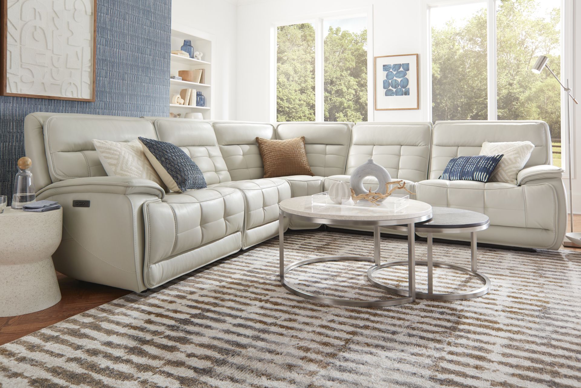 Pacific Heights Light Gray Leather 8 Pc Dual Power Reclining Sectional Living Room - Image 1