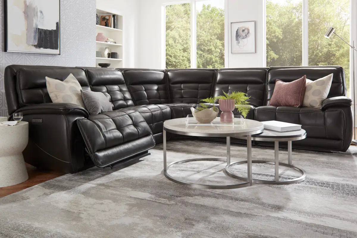 Pacific Heights Black Cherry Leather 5 Pc Dual Power Reclining Sectional