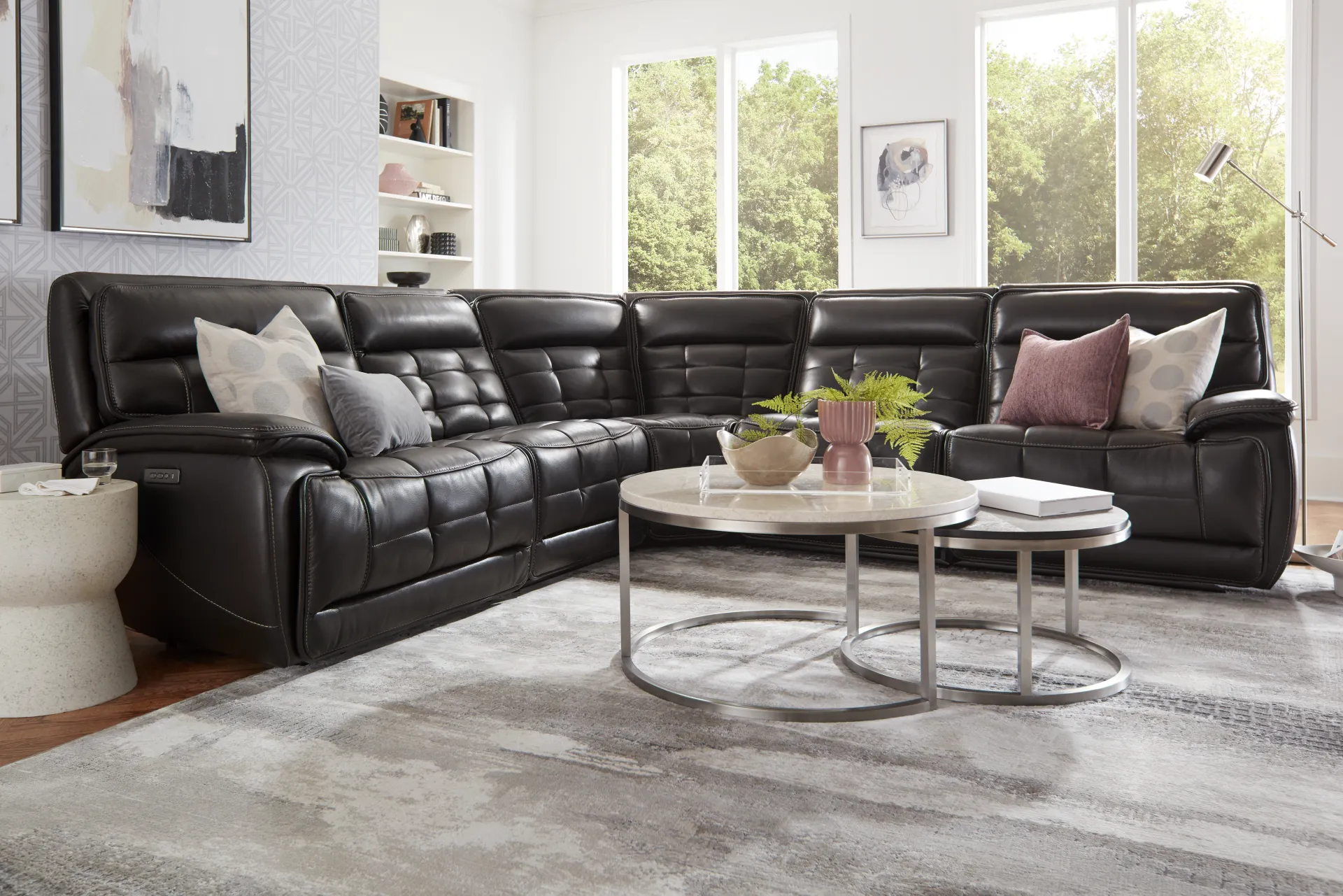 Pacific Heights Black Cherry Leather 8 Pc Dual Power Reclining Sectional Living Room - Image 1