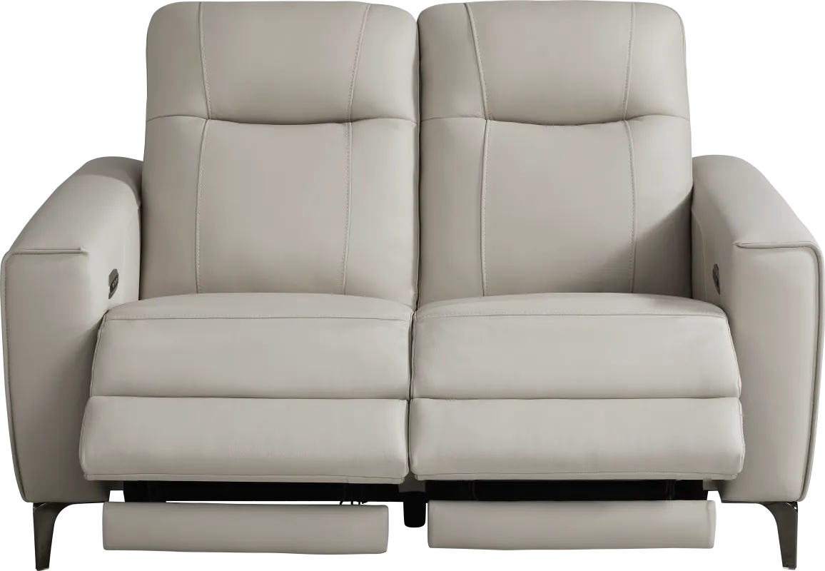 Parkside Heights Gray Leather Dual Power Reclining Loveseat