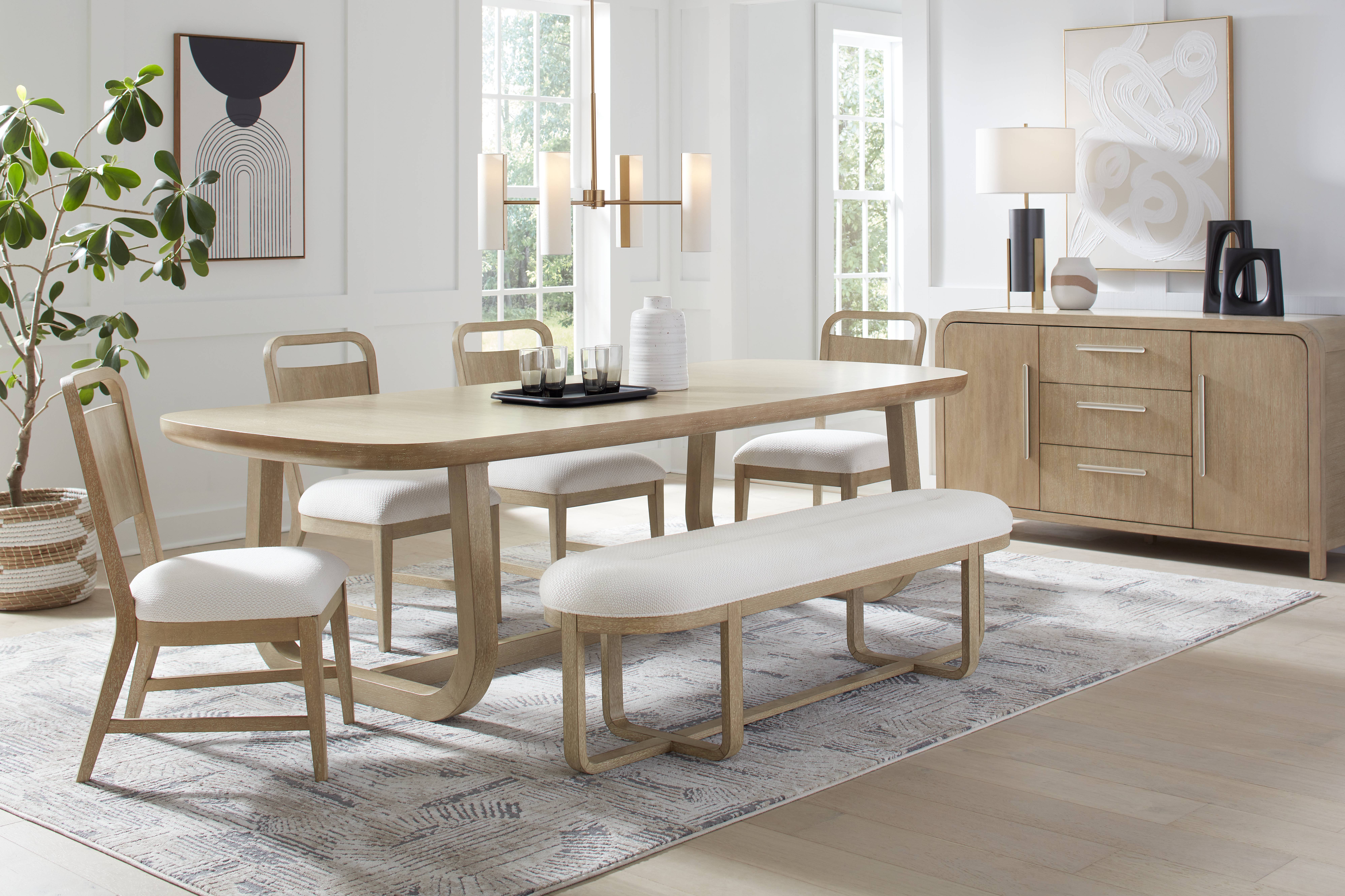 Canyon Sandstone 6 Pc Dining Room with Panel Back Chairs and Bench - Thumbnail - Image 1