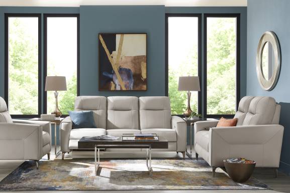 Parkside Heights Gray Leather Dual Power Reclining Loveseat