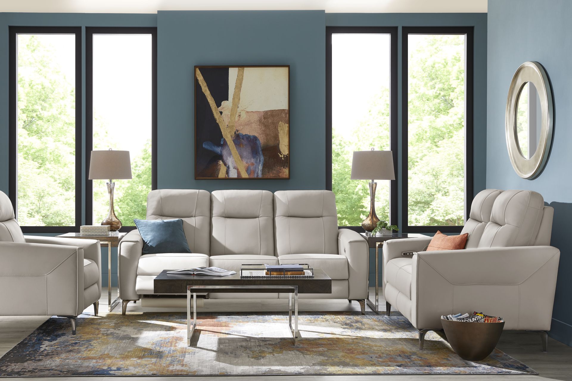 Parkside Heights Gray Leather 5 Pc Dual Power Reclining Living Room - Image 1