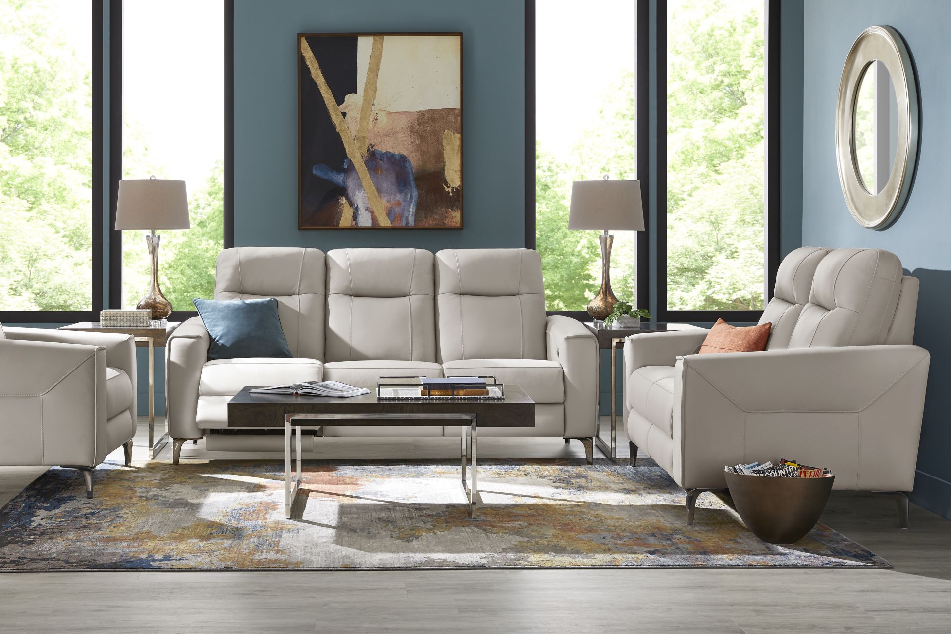 Parkside Heights Gray Leather 3 Pc Living Room with Dual Power Reclining Sofa - Image 1