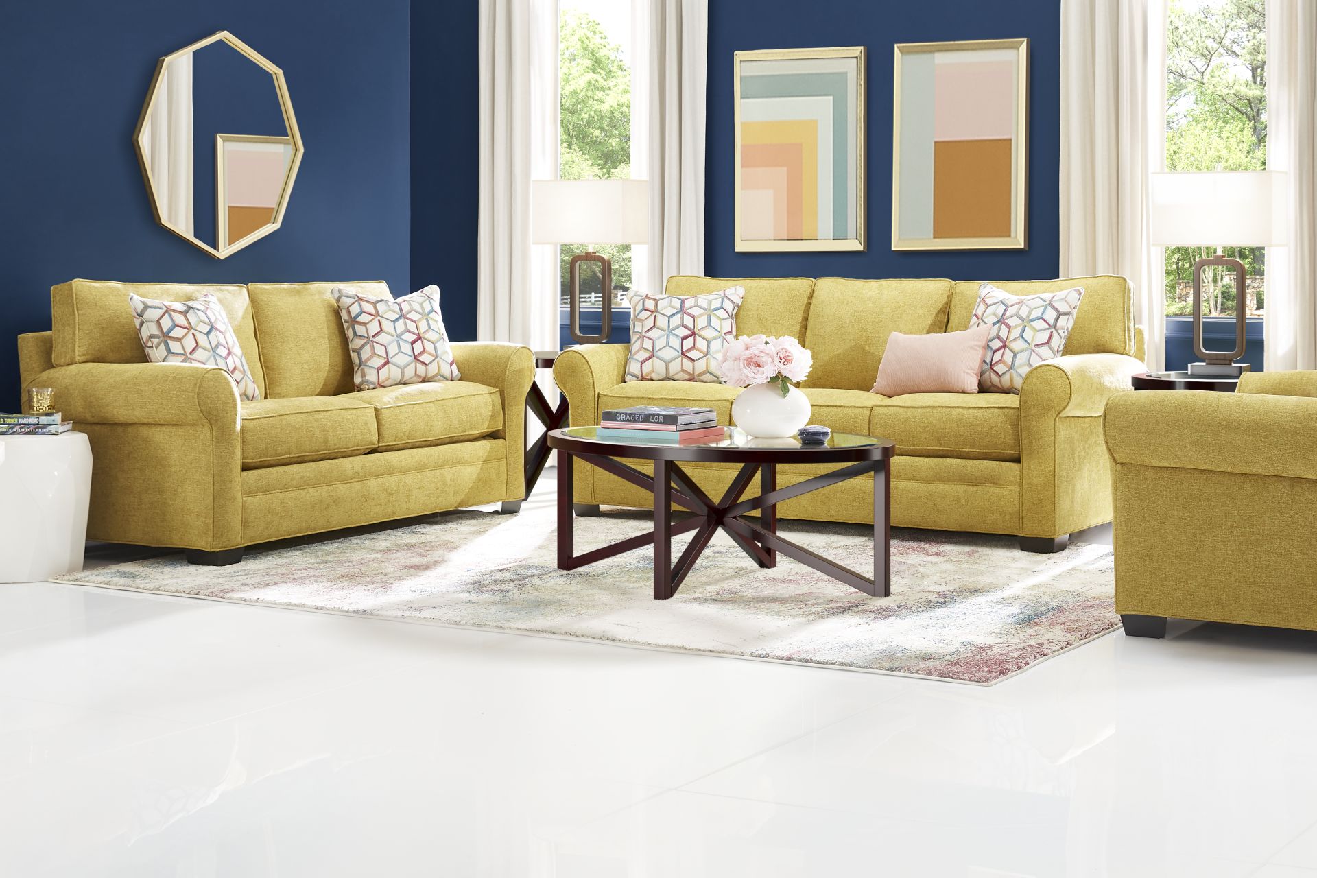Bellingham Sunflower Textured Chenille 7 Pc Living Room w/Gel Foam Sleeper Sofa - Image 1