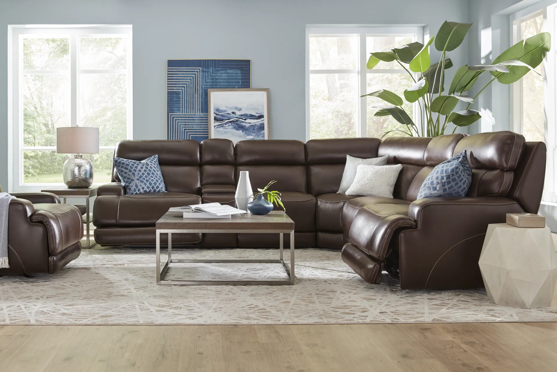 Parker Point Dark Brown Leather 9 Pc Triple Power Reclining Sectional Living Room - Image 1