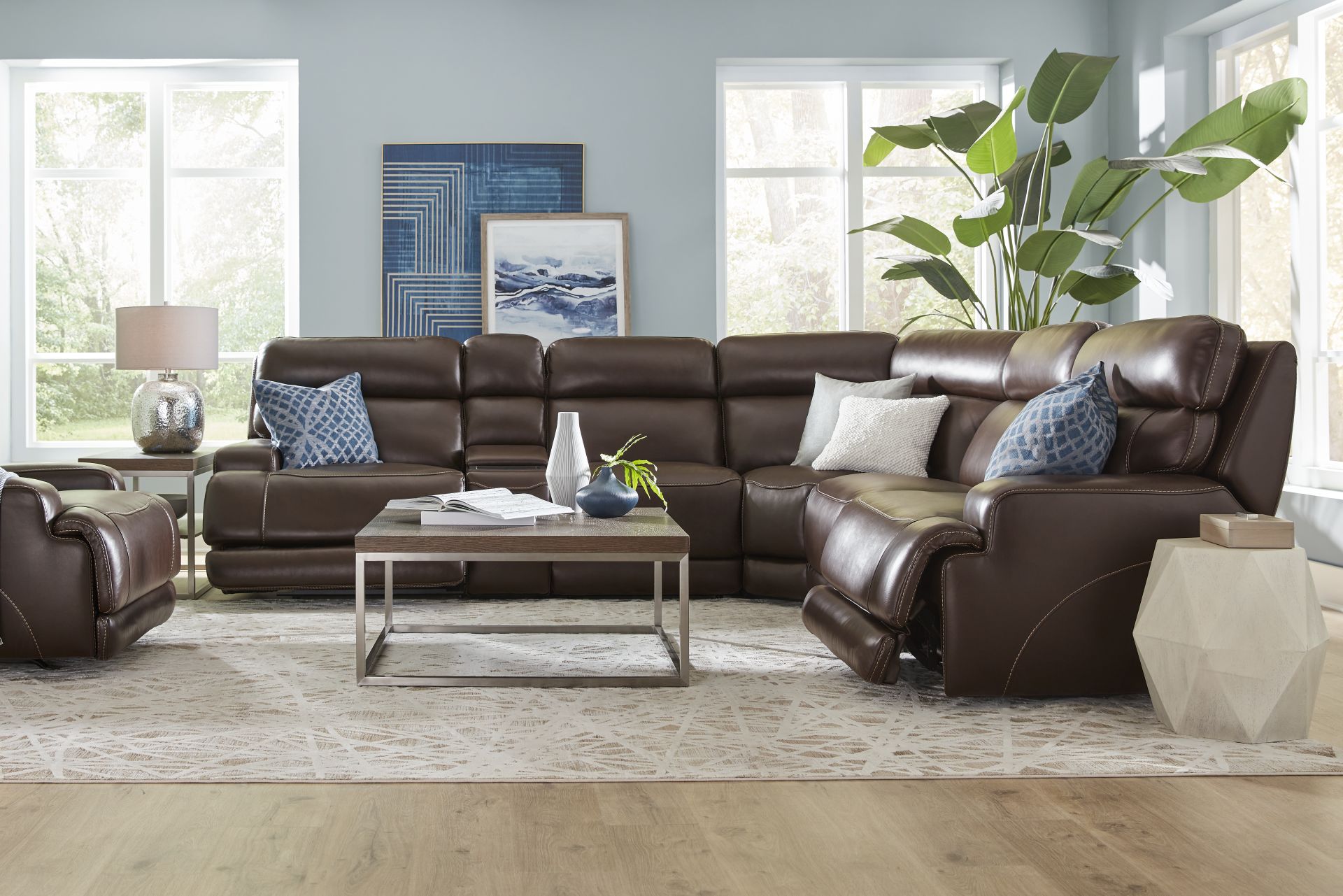 Parker Point Dark Brown Leather 6 Pc Triple Power Reclining Sectional - Image 2