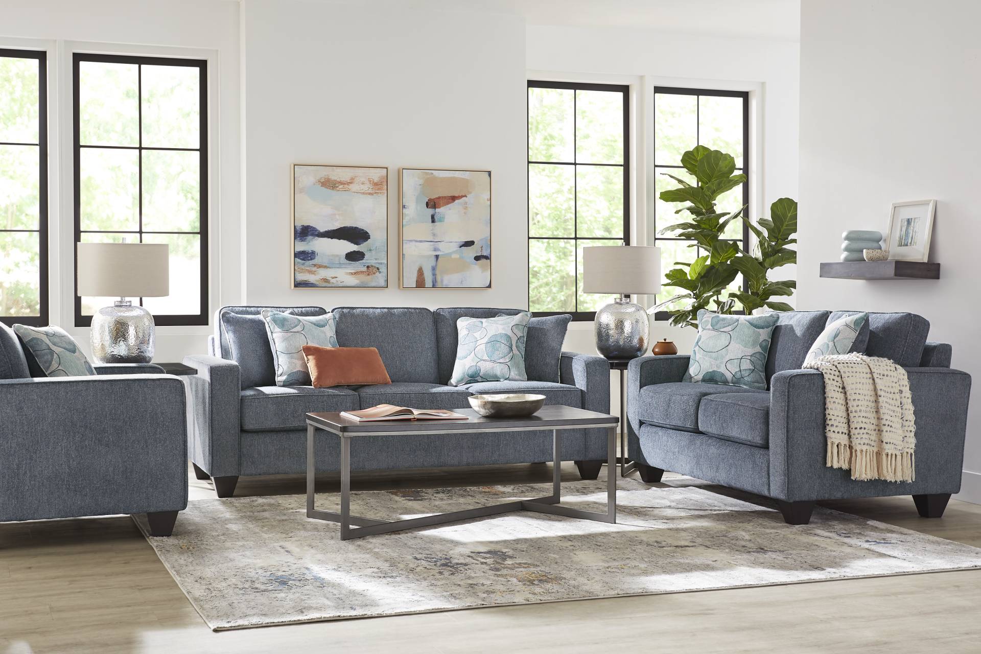 Alanis Bay Blue 8 Pc Living Room full room