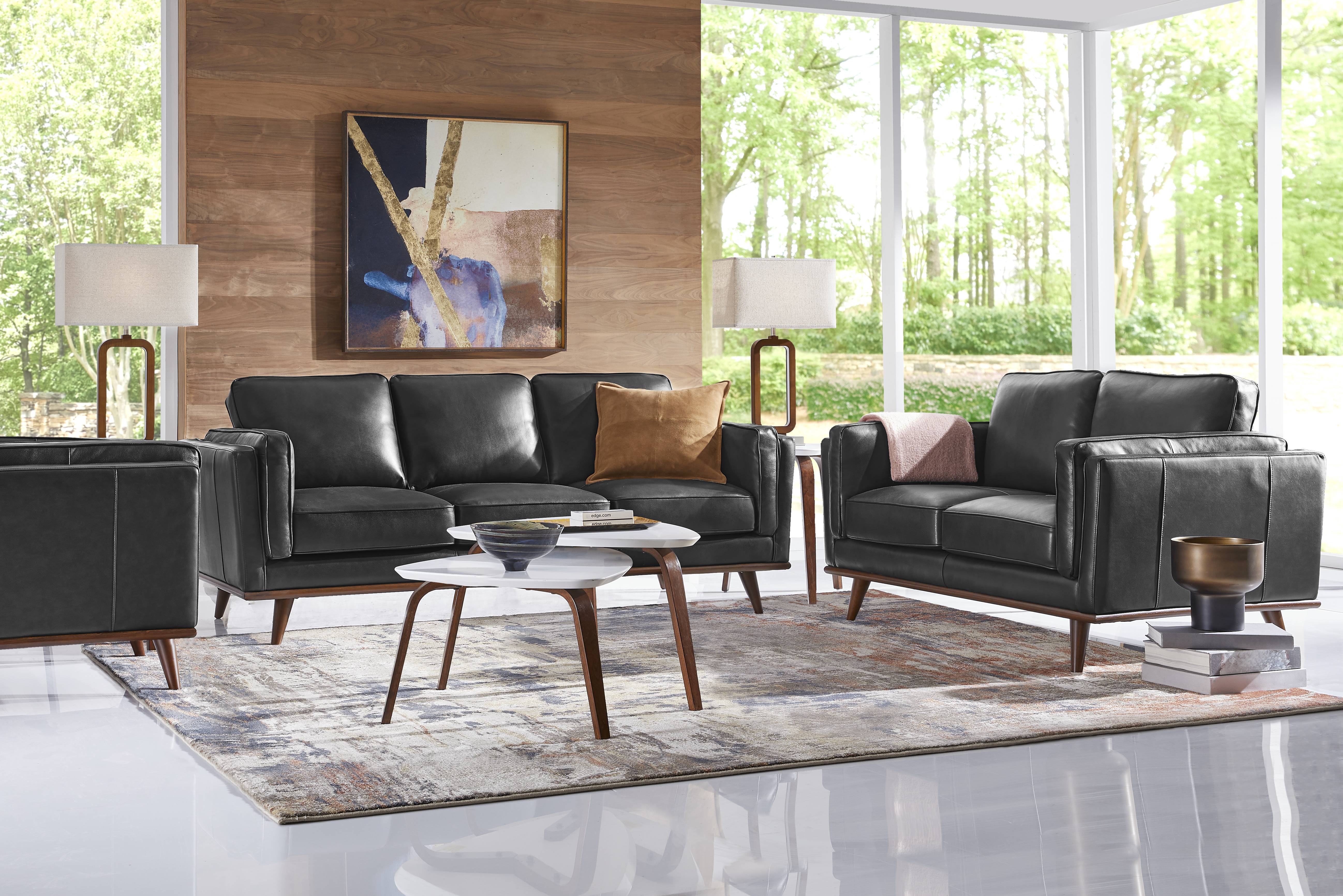 Cassina Court Black Leather Sofa - Thumbnail - Image 2