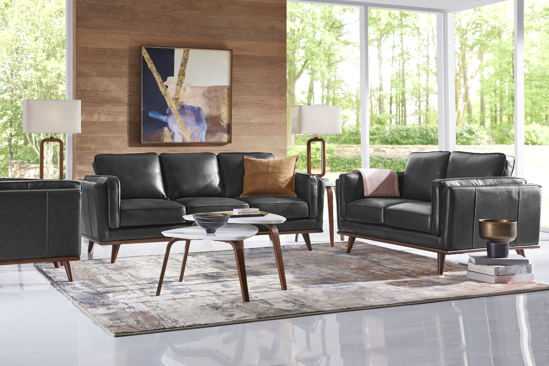 Cassina Court Black Leather 5 Pc Living Room - Image 1
