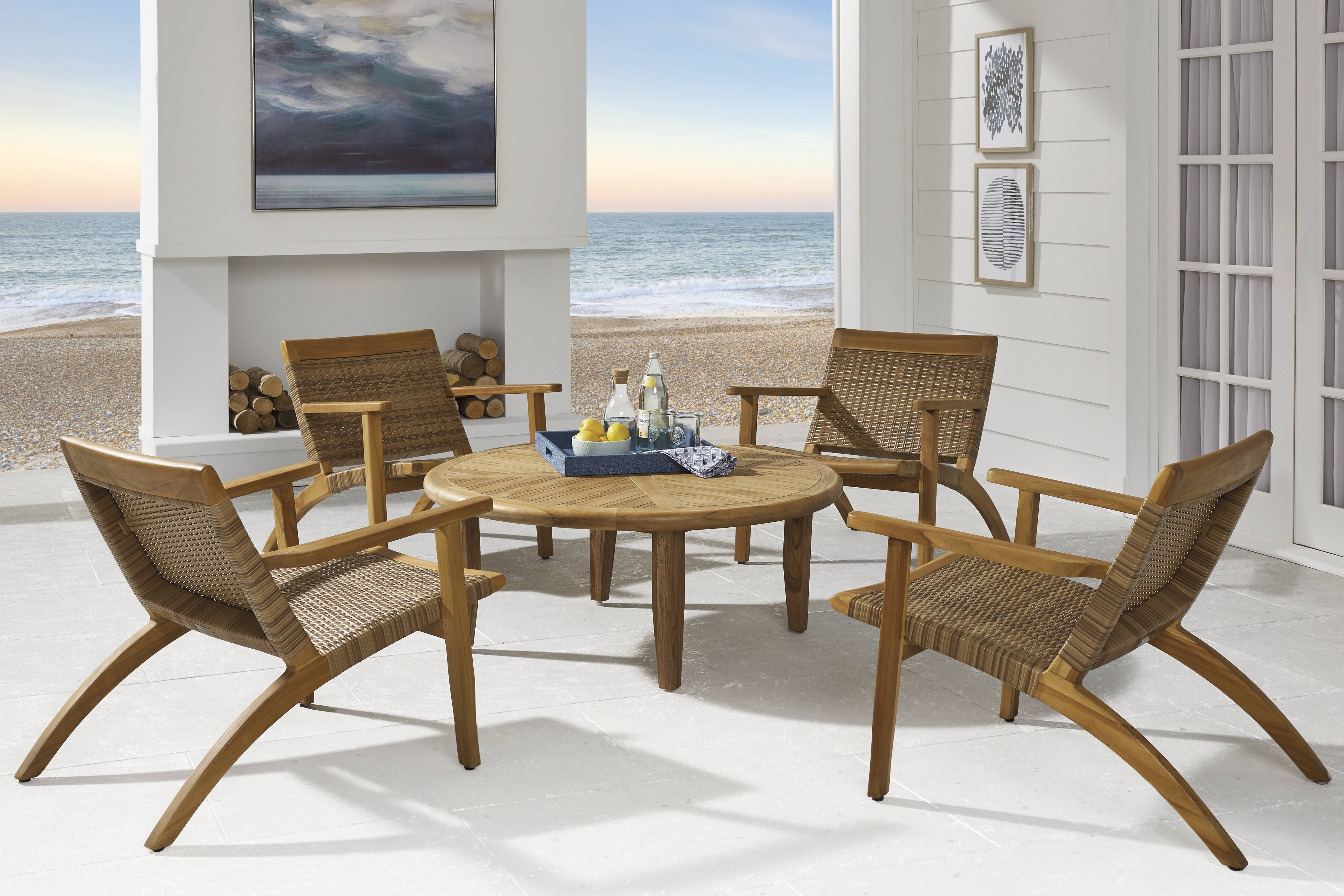 Hagen Teak 5 Pc Round Outdoor Chat Seating Set - Thumbnail - Image 1