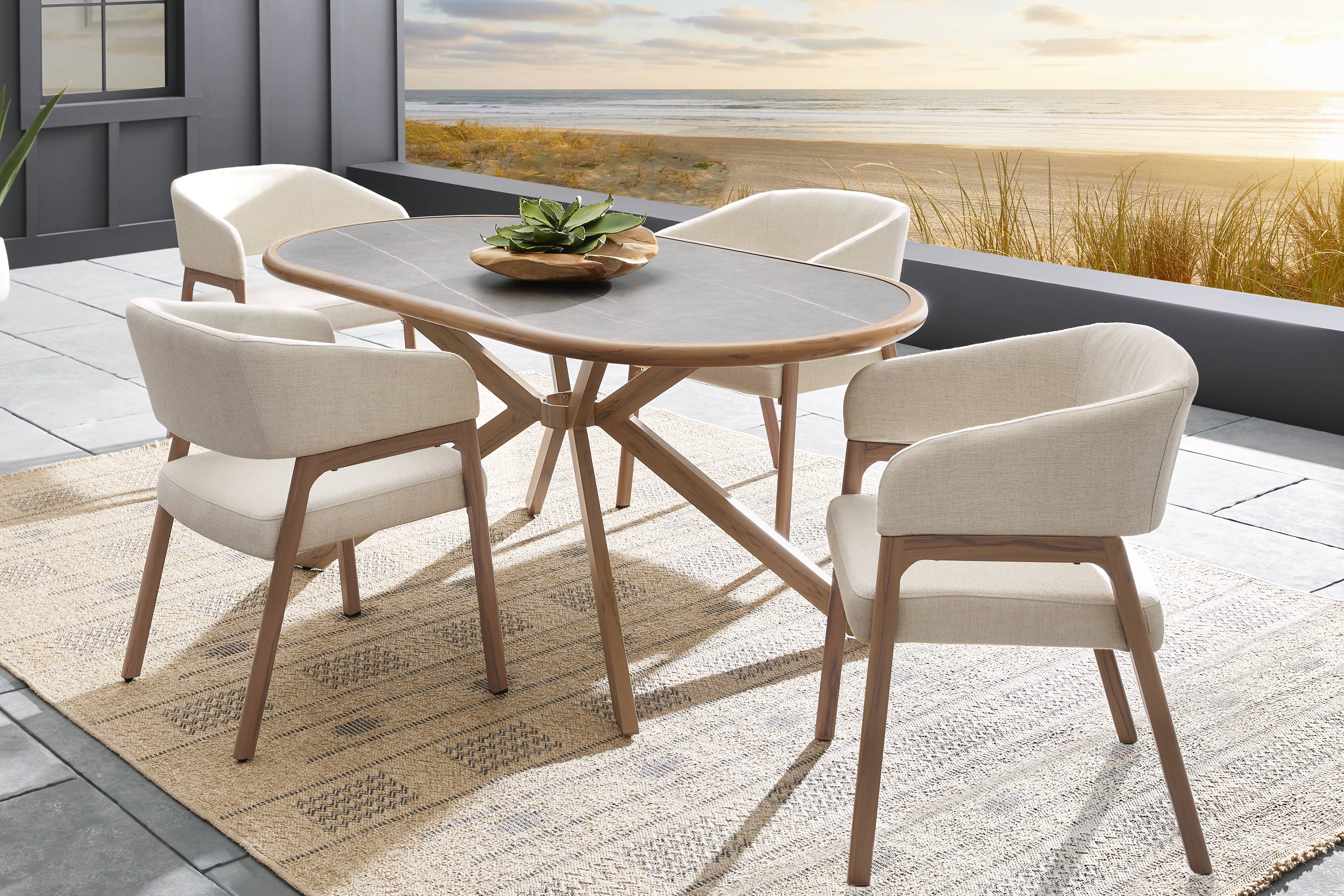 Logen Natural 5 Pc Oval Outdoor Dining Set - Thumbnail - Image 1