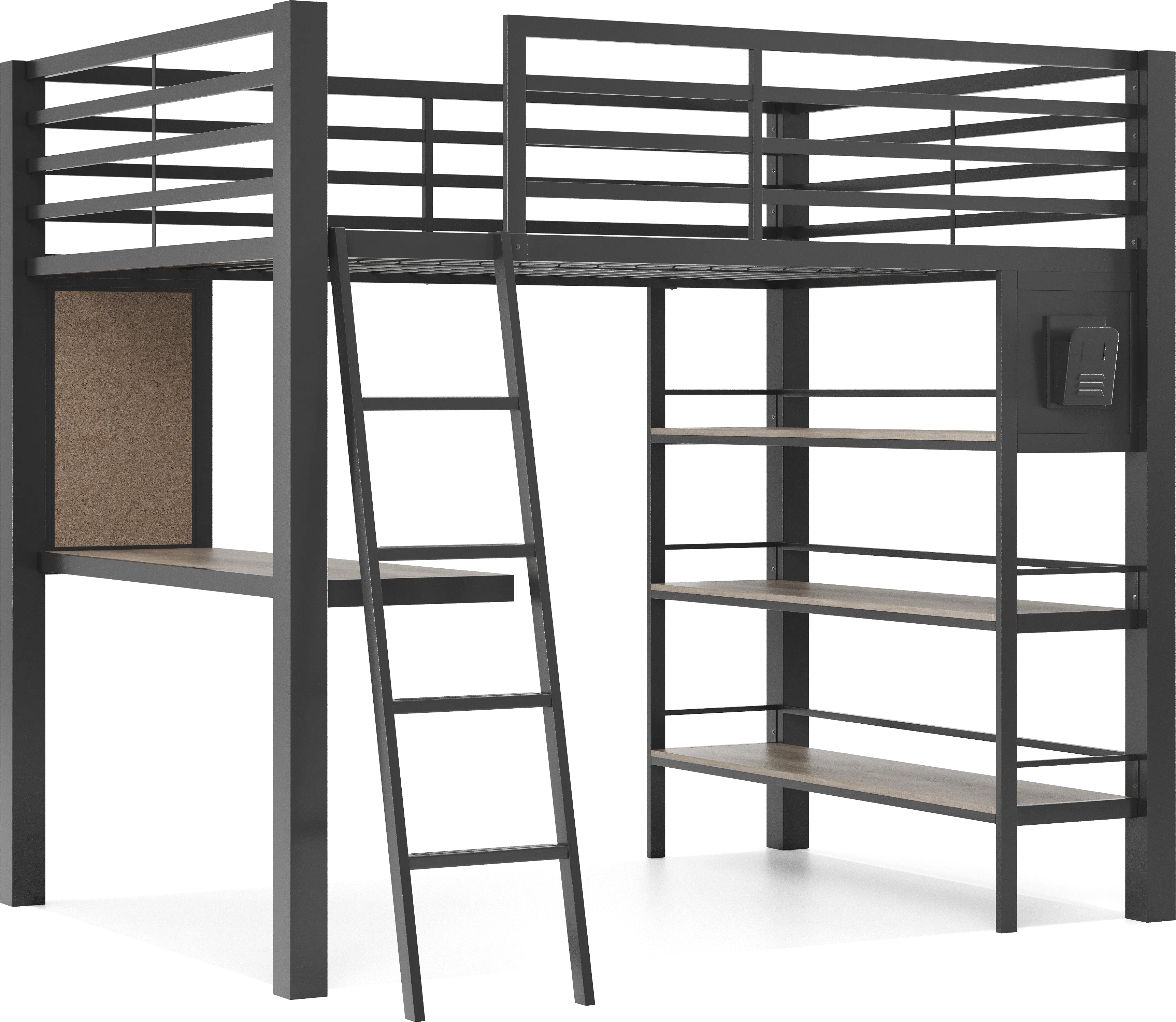 Kids Colefax Avenue Dark Gray Full Loft Bed with Desk and Bookcase - Thumbnail - Image 1