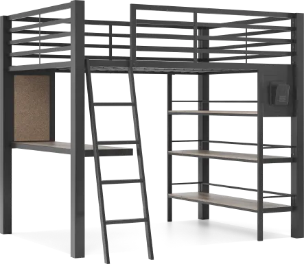 Kids Colefax Avenue Dark Gray Full Loft Bed with Desk and Bookcase