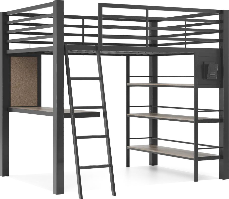 Kids Colefax Avenue Dark Gray Full Loft Bed with Desk and Bookcase