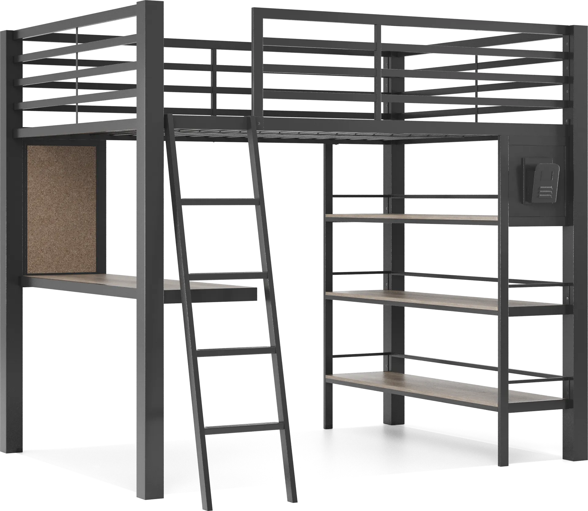 Kids Colefax Avenue Dark Gray Full Loft Bed with Desk and Bookcase - Image 1
