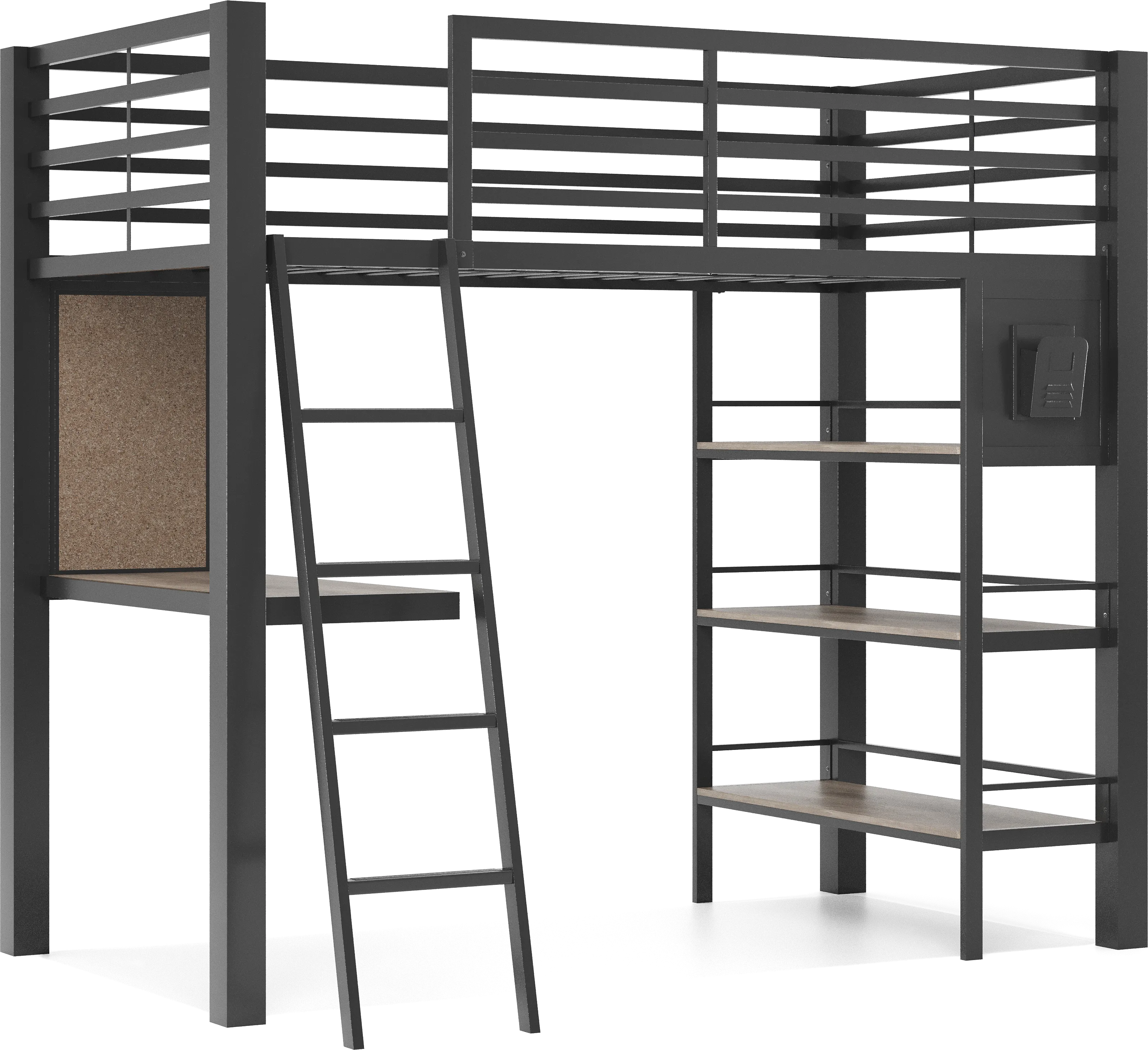 Kids Colefax Avenue Dark Gray Twin Loft Bed with Desk and Bookcase - Thumbnail - Image 1