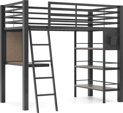 Kids Colefax Avenue Dark Gray Twin Loft Bed with Desk and Bookcase