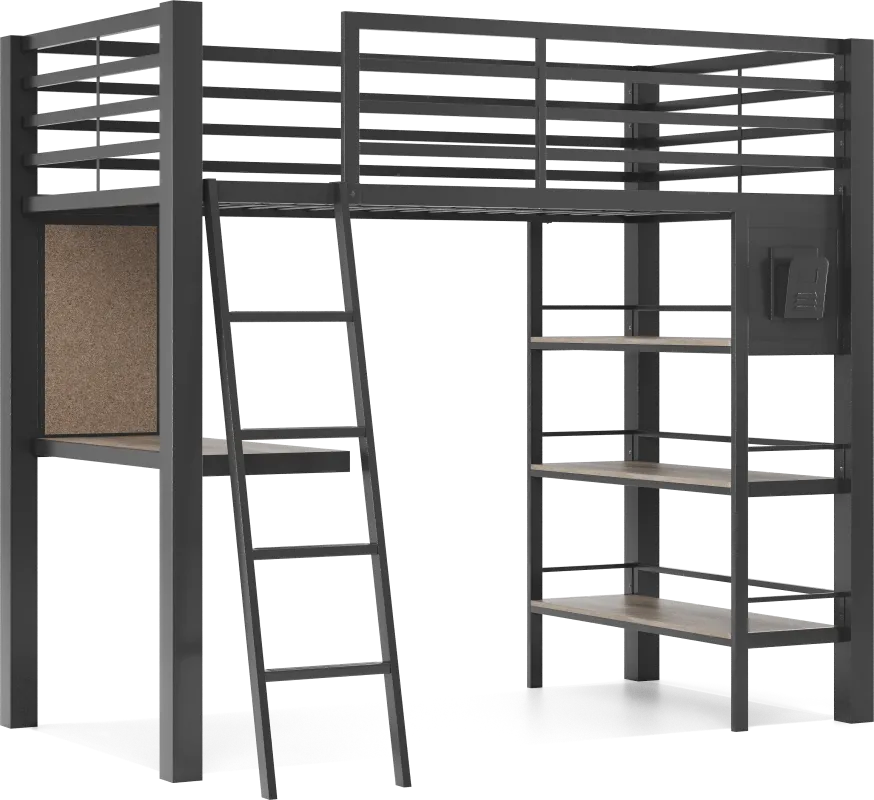 Kids Colefax Avenue Dark Gray Twin Loft Bed with Desk and Bookcase