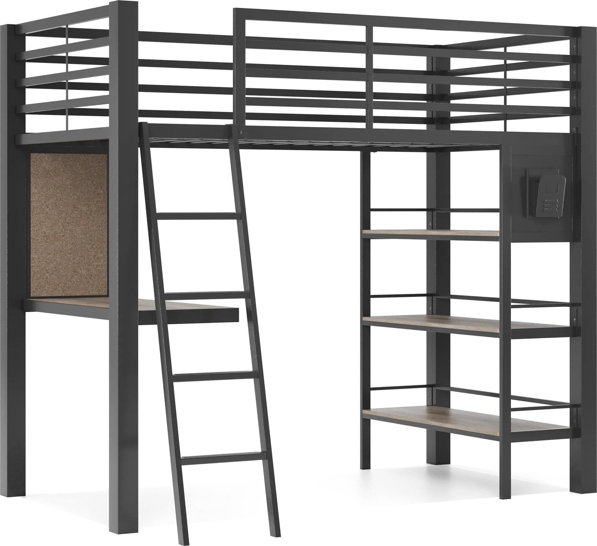 Kids Colefax Avenue Dark Gray Twin Loft Bed with Desk and Bookcase - Image 1