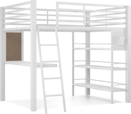 Kids Colefax Avenue White Full Loft Bed with Desk and Bookcase