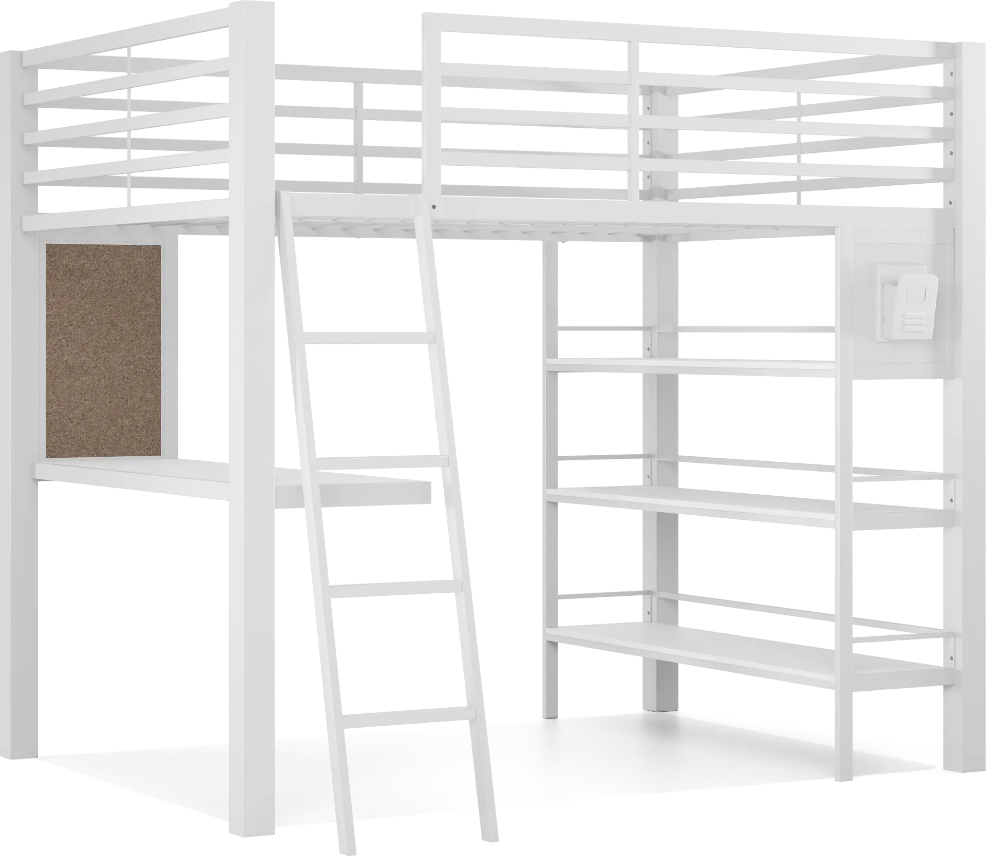 Kids Colefax Avenue White Full Loft Bed with Desk and Bookcase - Image 1