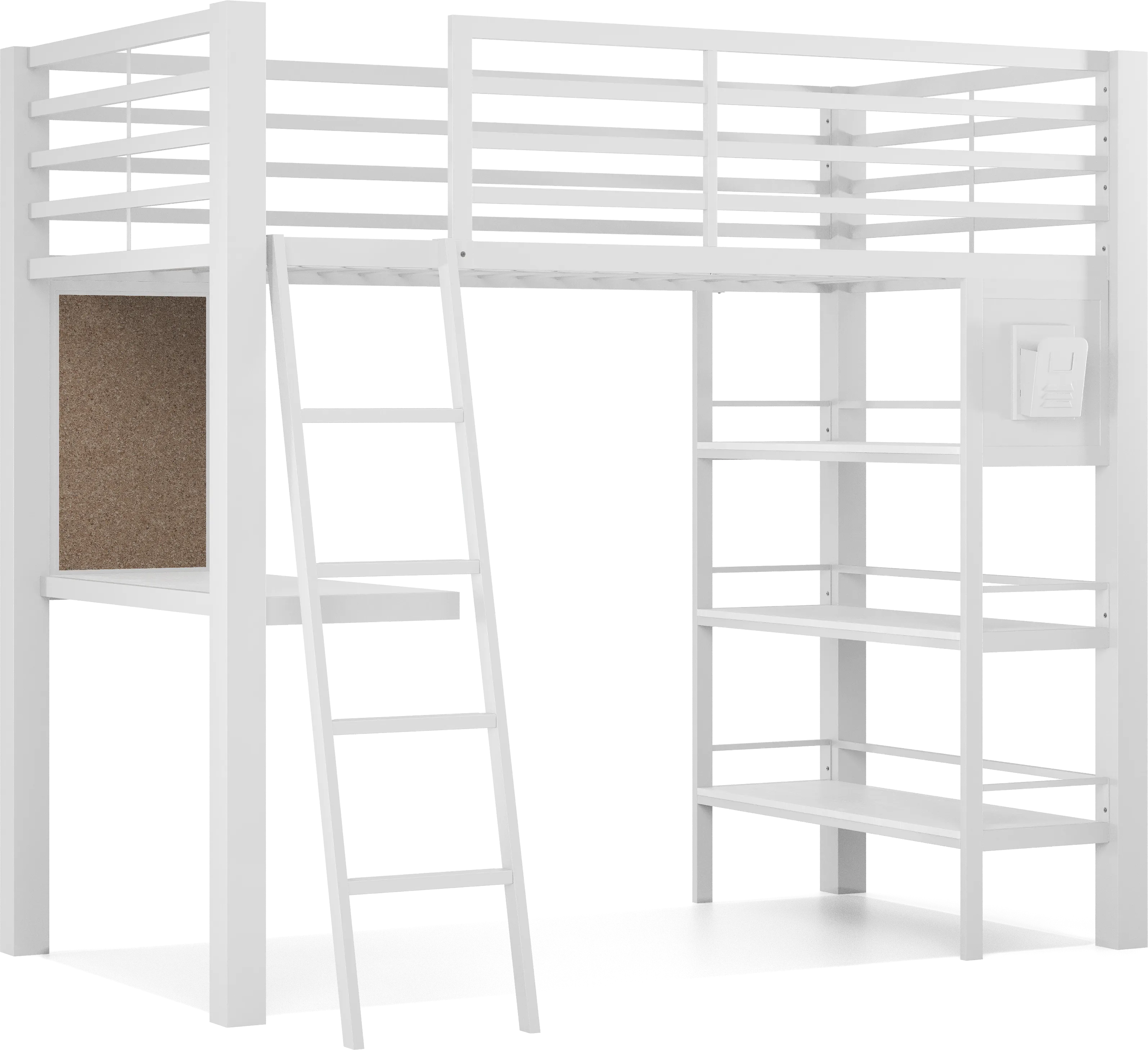 Kids Colefax Avenue White Twin Loft Bed with Desk and Bookcase - Thumbnail - Image 1