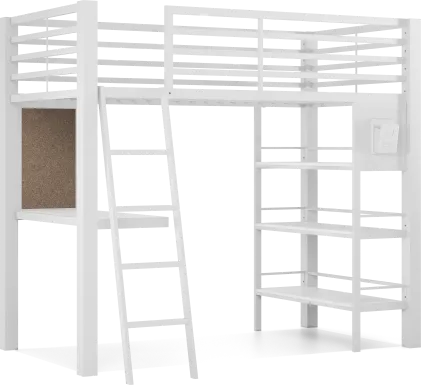 Kids Colefax Avenue White Twin Loft Bed with Desk and Bookcase