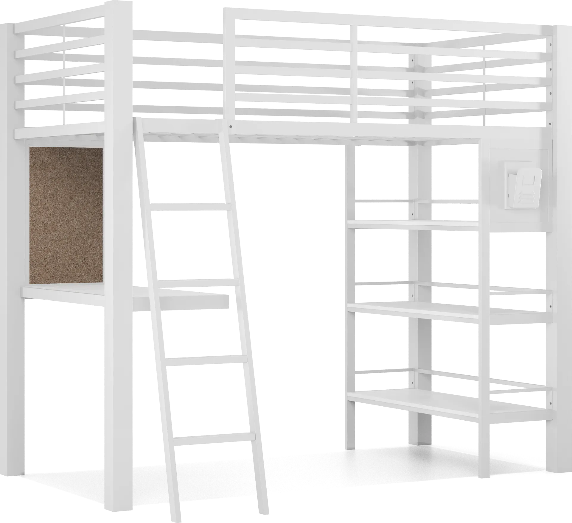 Kids Colefax Avenue White Twin Loft Bed with Desk and Bookcase - Image 2