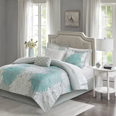 Papania Blue 9 Pc Queen Comforter Set