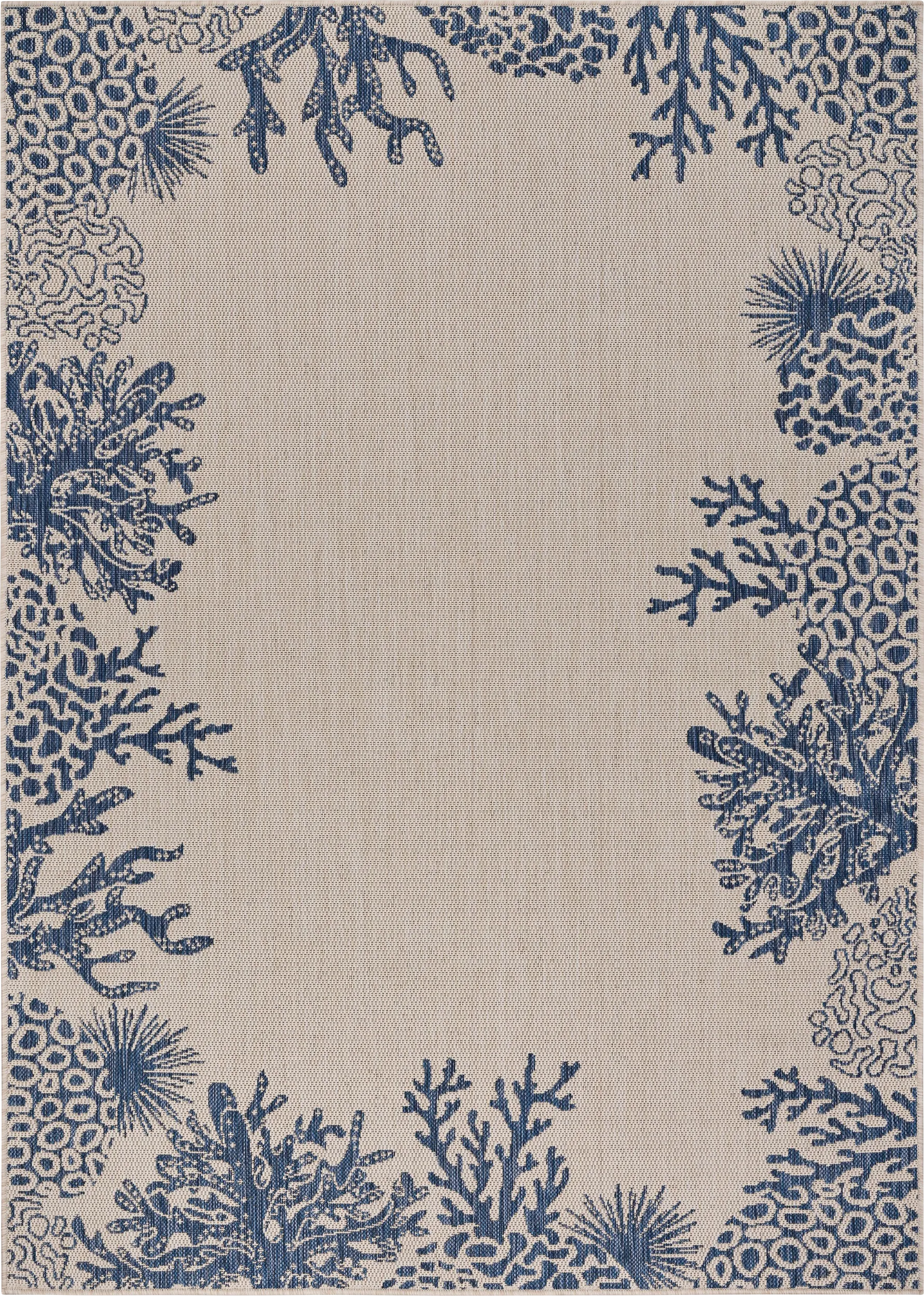 Jidama White/Blue 7'6 x 9'5 Indoor/Outdoor Rug - Thumbnail - Image 1