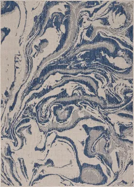 Taveco White/Navy 5'3 x 7' Indoor/Outdoor Rug
