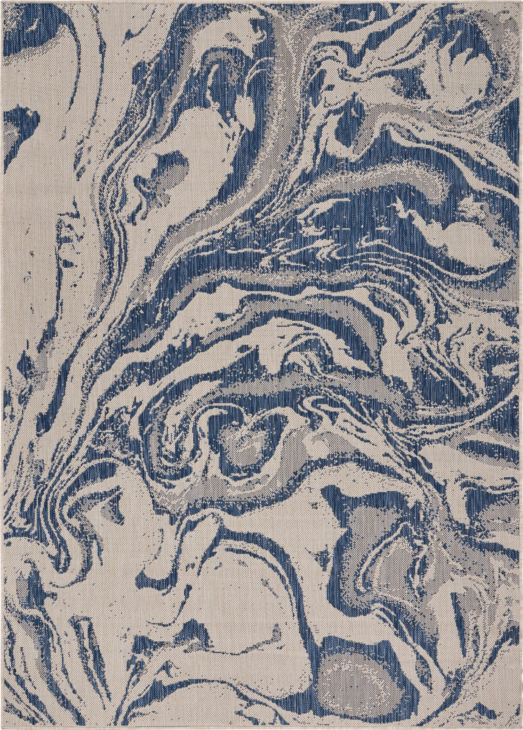 Taveco White/Navy 7'6 x 9'5 Indoor/Outdoor Rug - Image 1