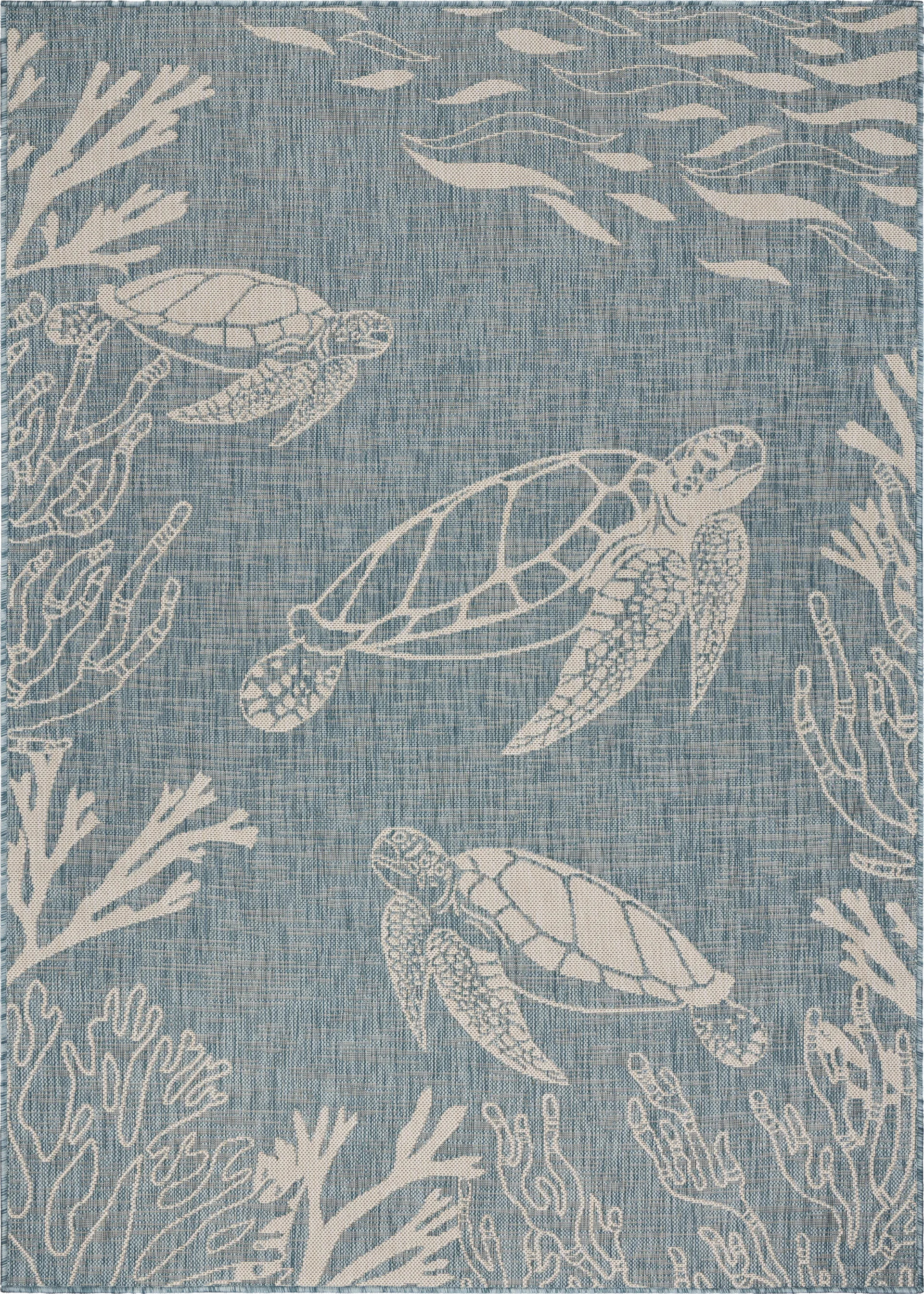 Soweyn Aqua/White 7'6 x 9'5 Indoor/Outdoor Rug - Image 1