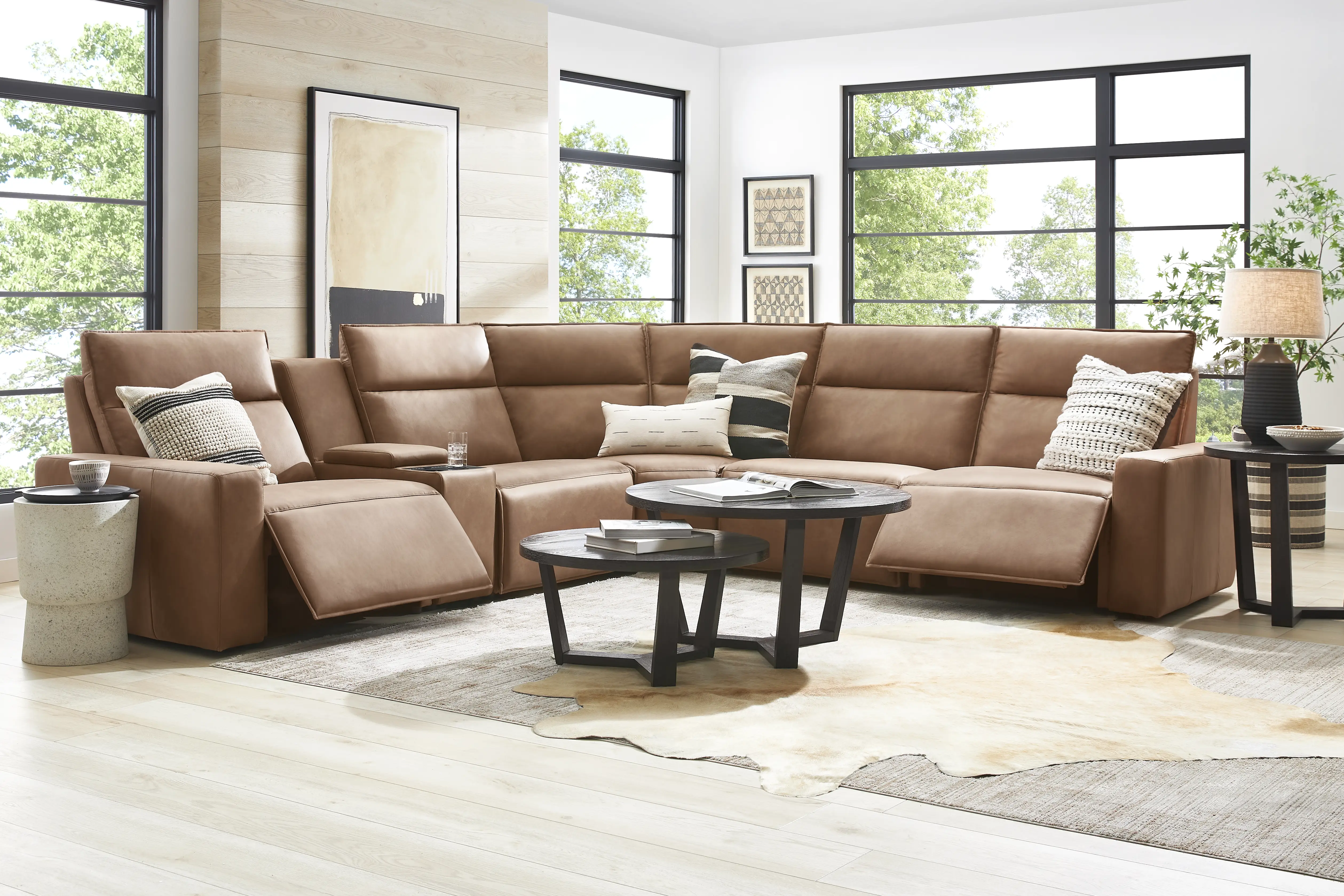 MIПK ☽ ΣGBΛ Modulartwo Saddle Brown Microfiber 6 Pc Dual Power Reclining