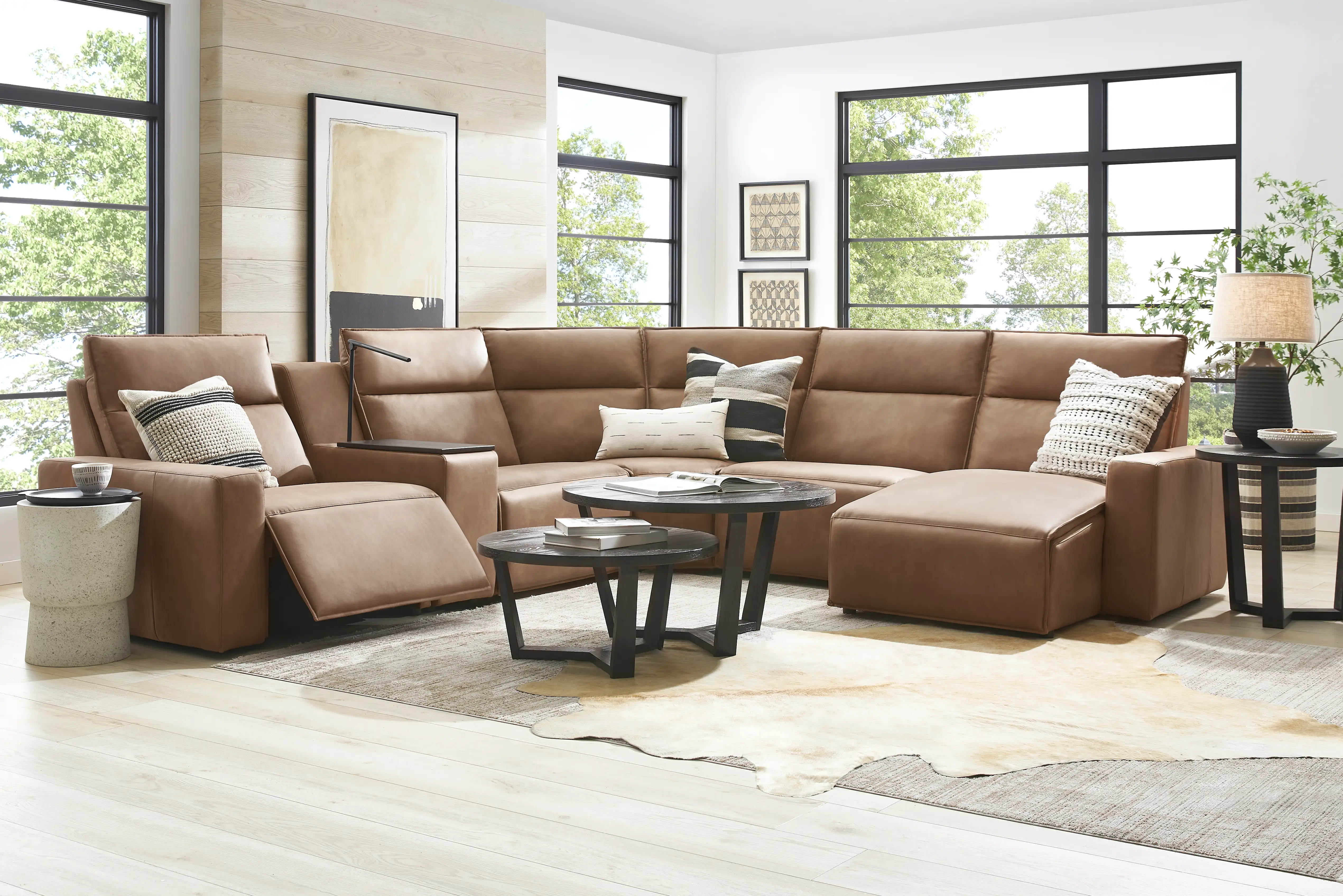 Modulartwo Saddle Brown Microfiber 6pc With Right Chaise 6 Pc Dual Power Reclining Modular