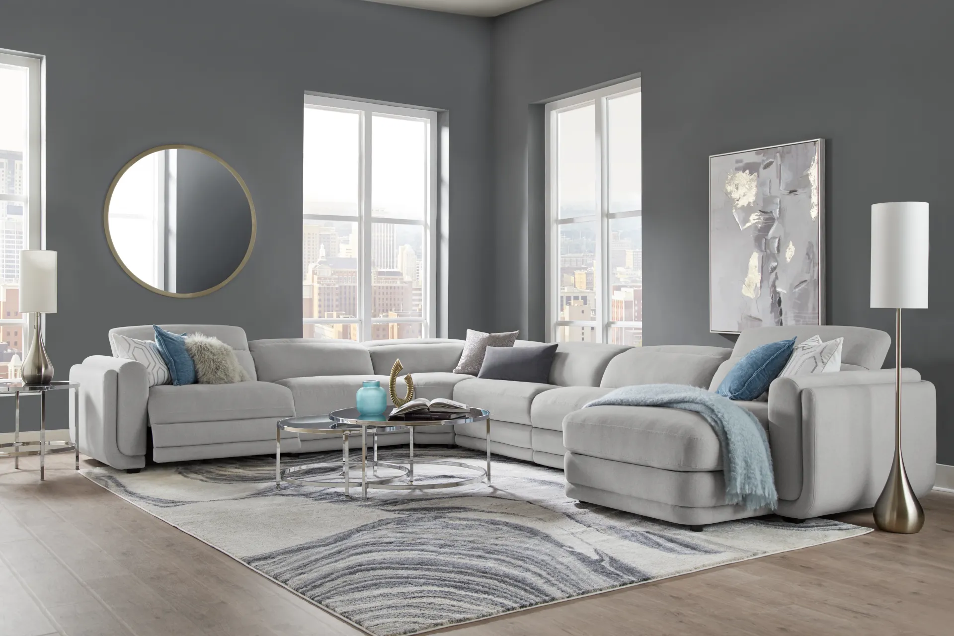 Dillon Smoke 6 Pc Dual Power Reclining Sectional - Image 2