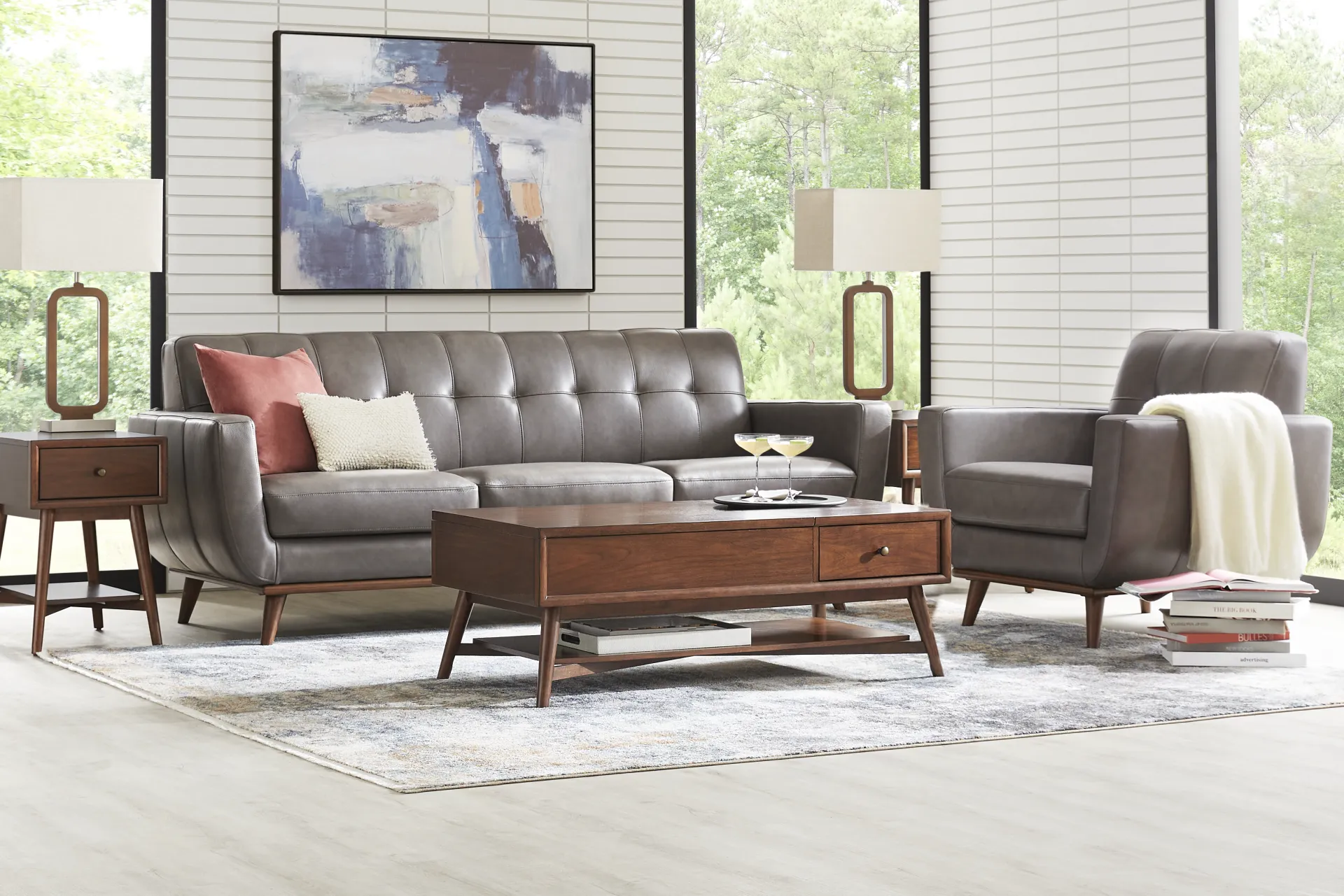 Greyson Gray Leather Loveseat - Image 1