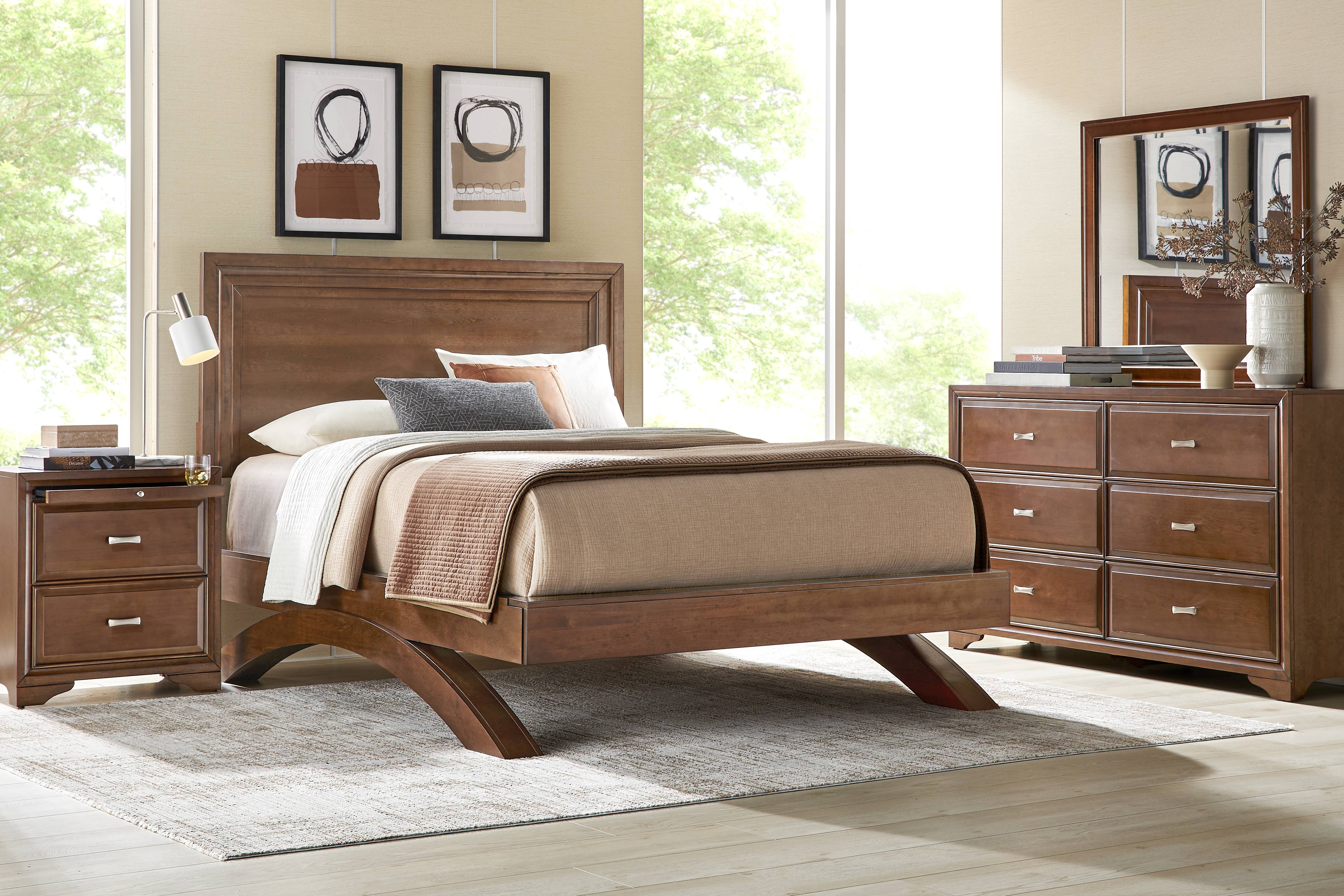 Belcourt Brown Cherry Finish 3 Pc Queen Panel Arch Bed