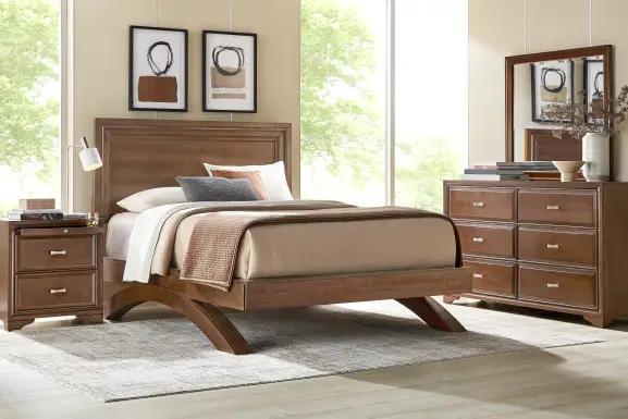 Belcourt Brown Cherry Finish 3 Pc King Panel Arch Bed
