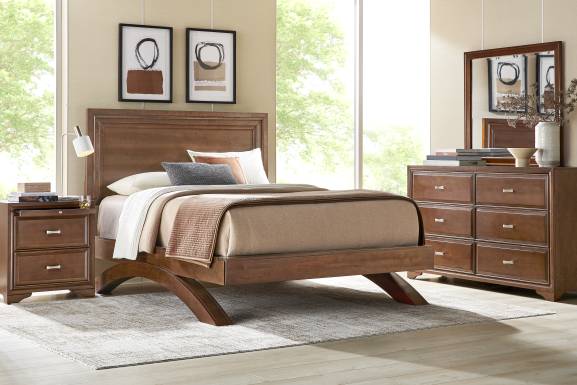 Belcourt Brown Cherry Finish 3 Pc King Panel Arch Bed