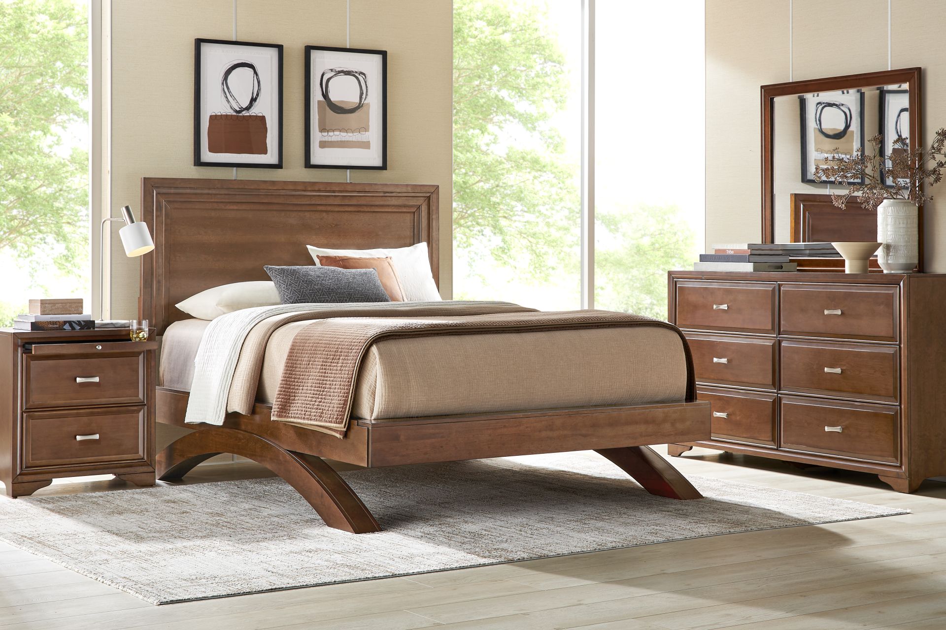 Belcourt Brown Cherry Finish 5 Pc Queen Panel Arch Bedroom - Image 1