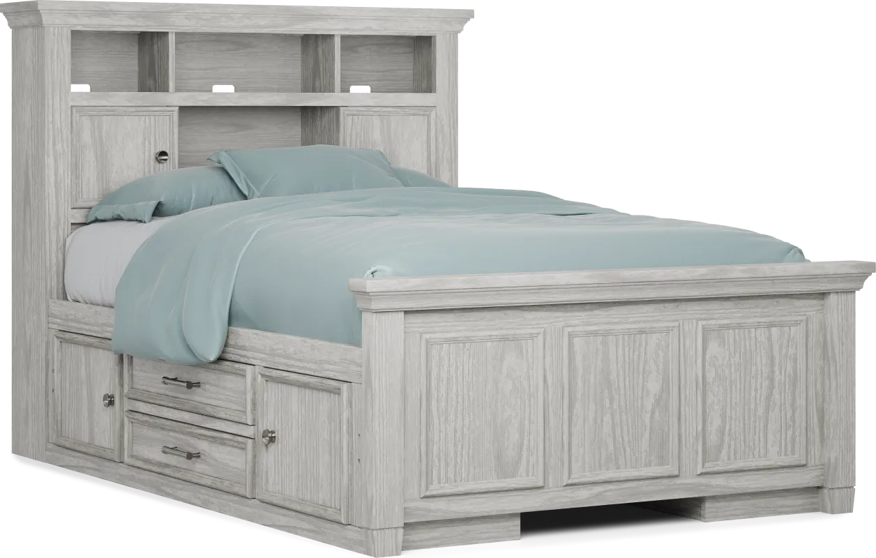 Kids Canyon Lake Ash Gray Full Bookcase Bed with 2 Storage Side Rails