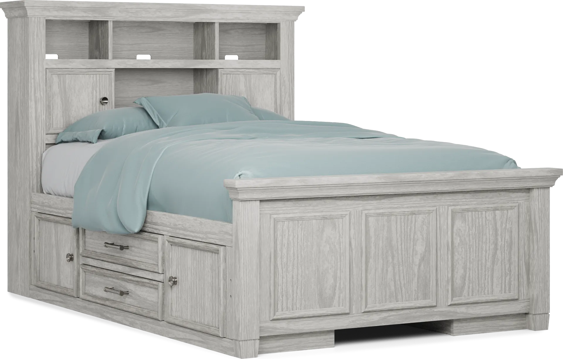 Kids Canyon Lake Ash Gray Full Bookcase Bed with 2 Storage Side Rails - Image 2