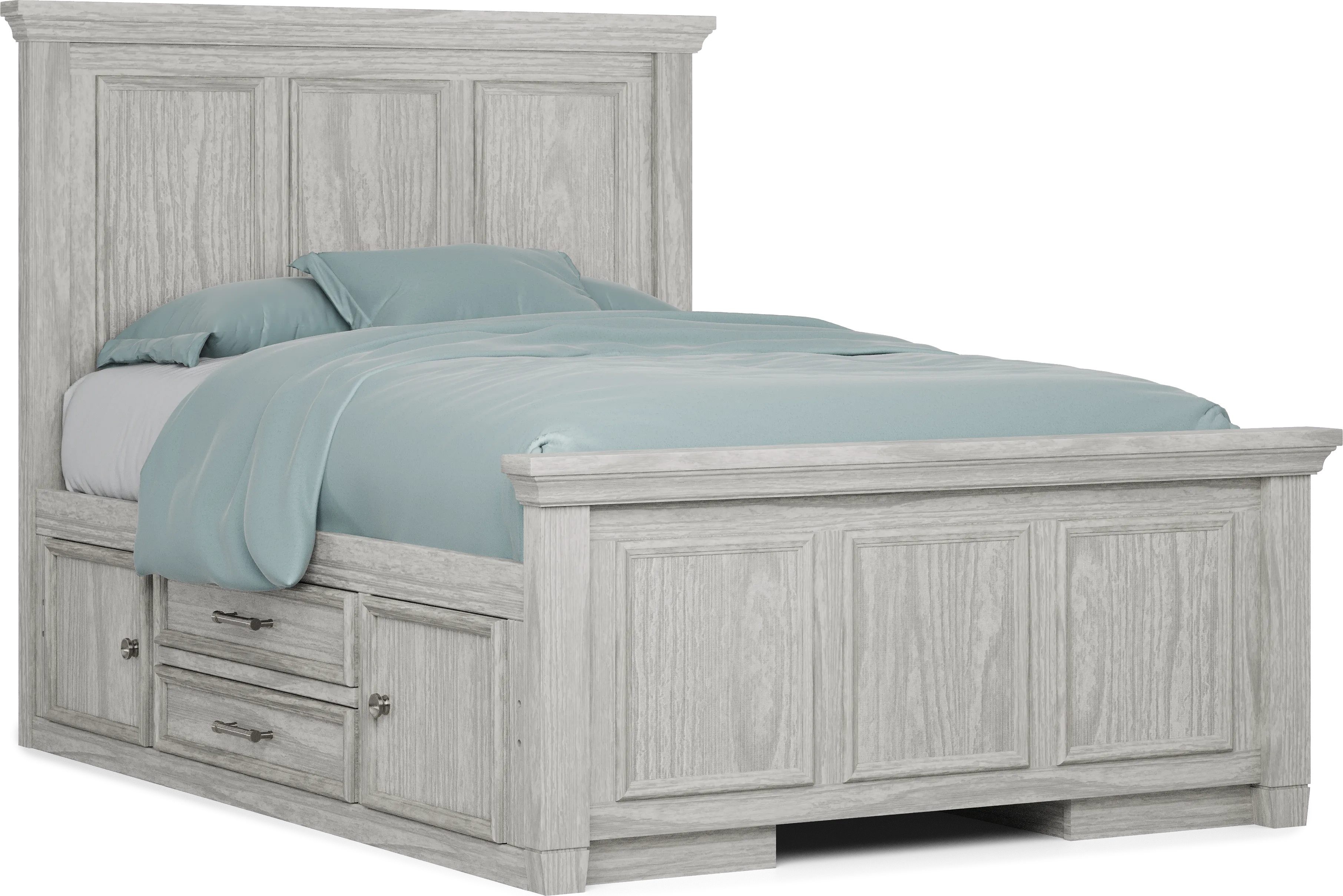 Kids Canyon Lake Ash Gray Full Panel Bed with 2 Storage Side Rails - Thumbnail - Image 1