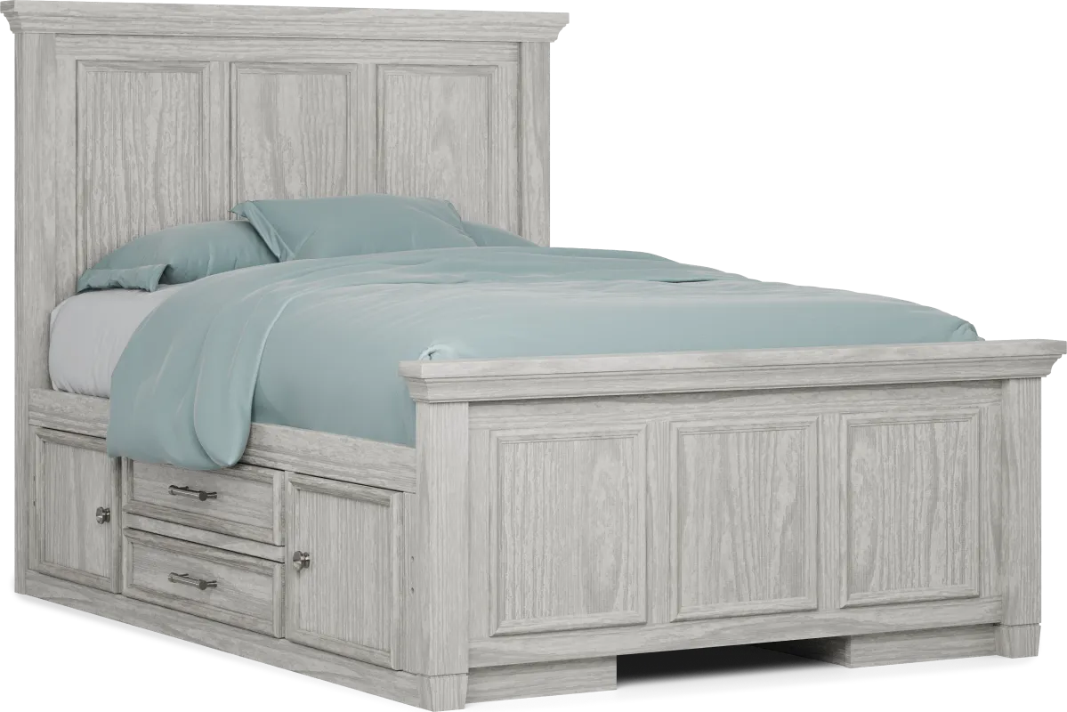 Kids Canyon Lake Ash Gray Full Panel Bed with 2 Storage Side Rails