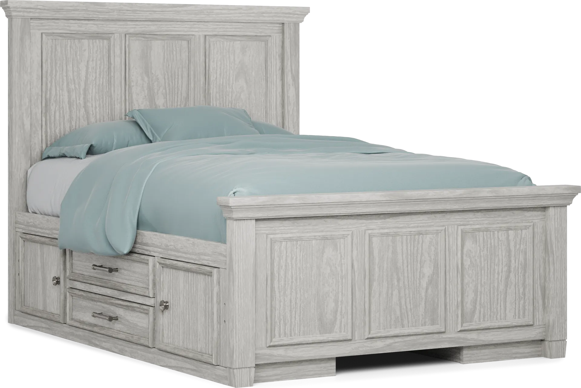 Kids Canyon Lake Ash Gray Full Panel Bed with 2 Storage Side Rails - Image 1